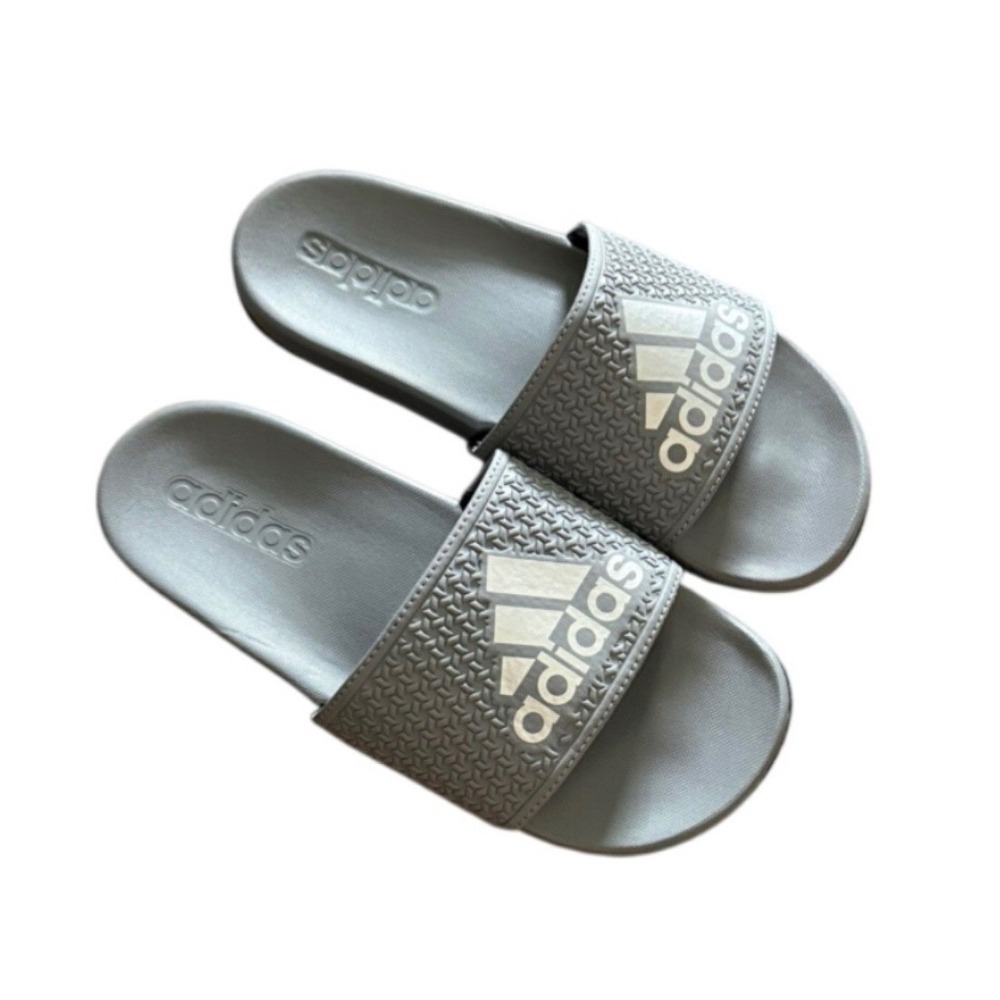 NEW Adidas Adilette Shower Slides Kids Grey White Slip On Sandals Size 4